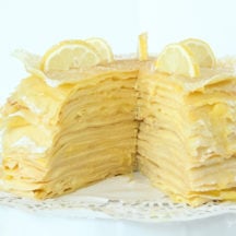 Lemon Crepe Cake - a tower of crepes layered with pastry cream and lemon filling