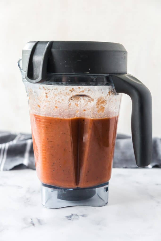 blender with pureed tomato bisque
