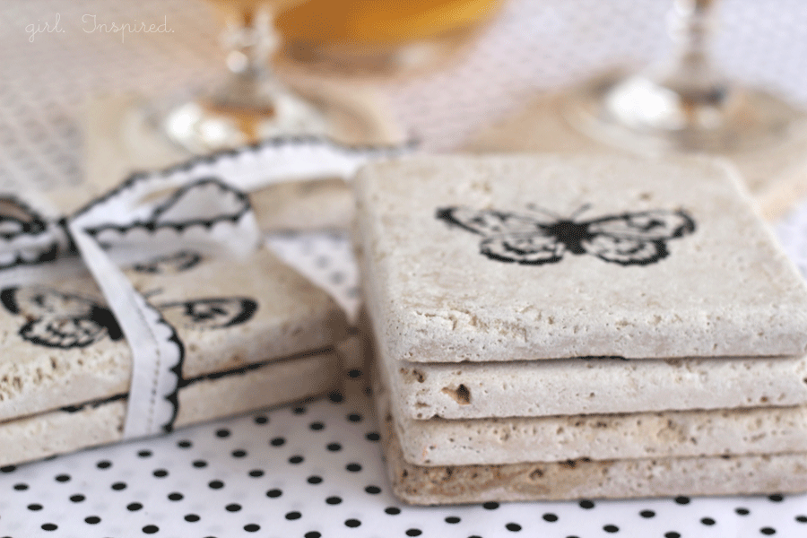 Turn Tiles into Coasters by Stamping them with Paint!  