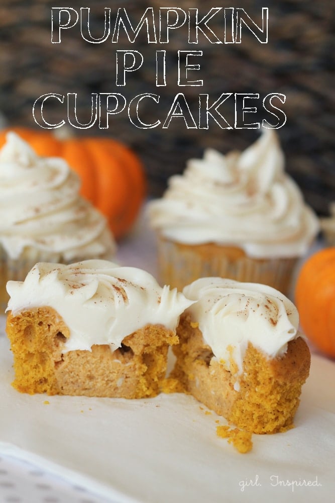 Pumpkin pie filled cupcakes with cream cheese icing!