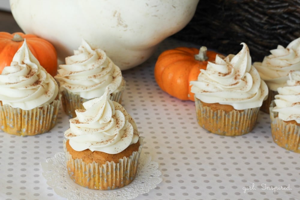 Pumpkin pie filled cupcakes with cream cheese icing!