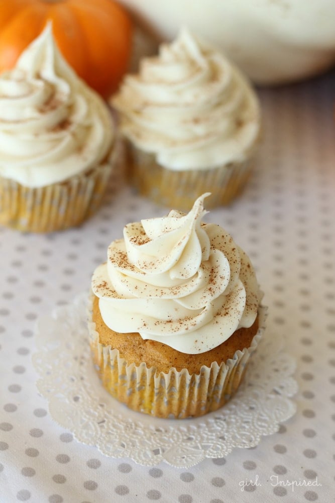 Pumpkin pie filled cupcakes with cream cheese icing!