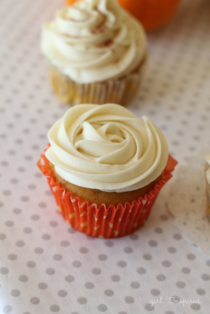 Pumpkin pie filled cupcakes with cream cheese icing!