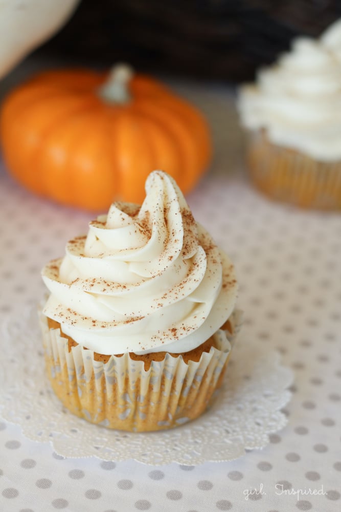 Pumpkin pie filled cupcakes with cream cheese icing!