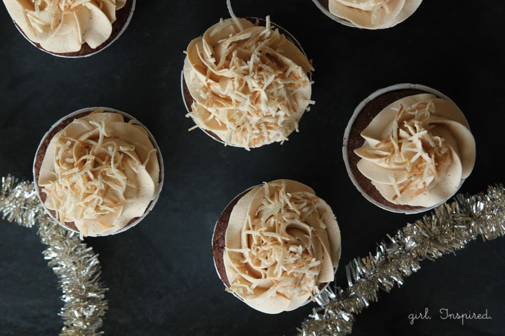 filled German Chocolate cupcakes with caramel buttercream - these are amazing.