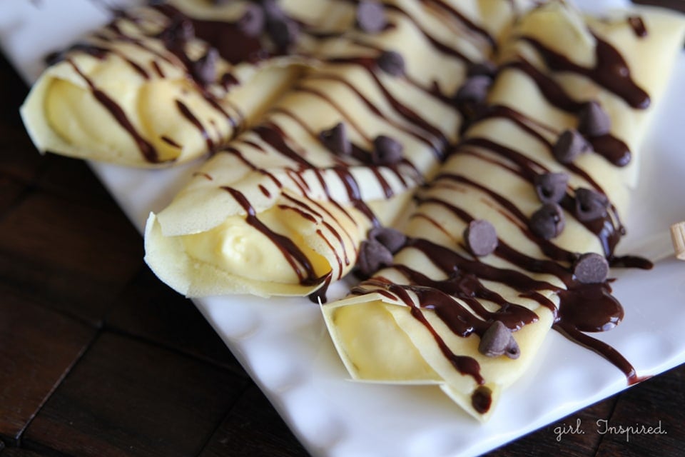 Boston Cream Pie Dessert Crepes - perfect for special occasions, bridal showers, anniversaries