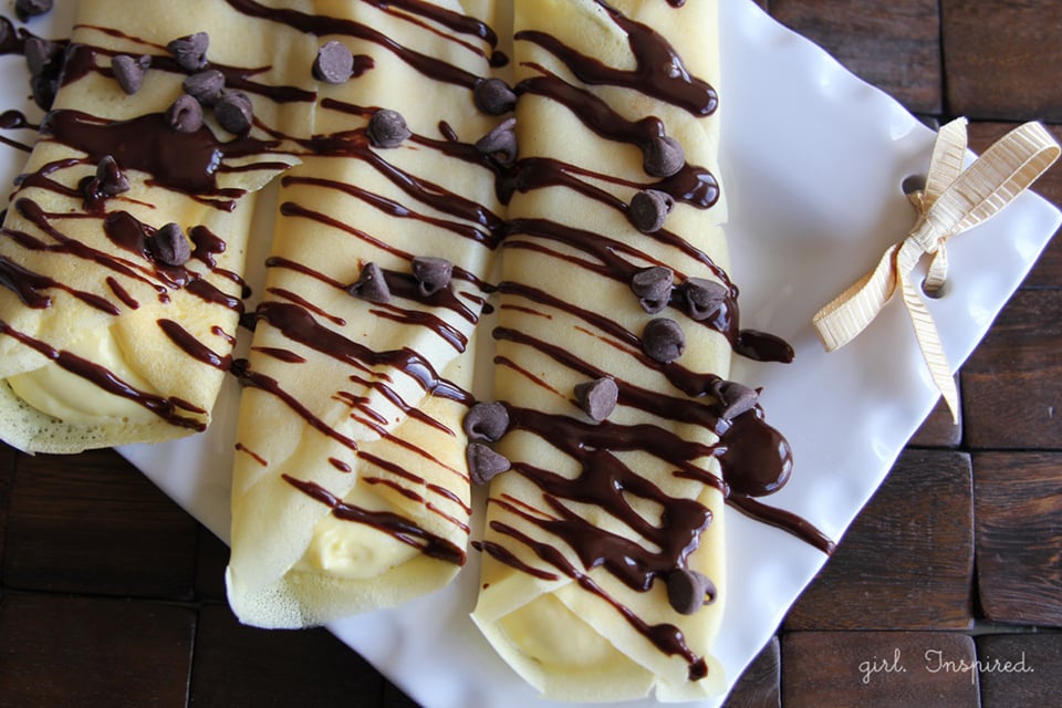 Boston Cream Pie Dessert Crepes - perfect for special occasions, bridal showers, anniversaries