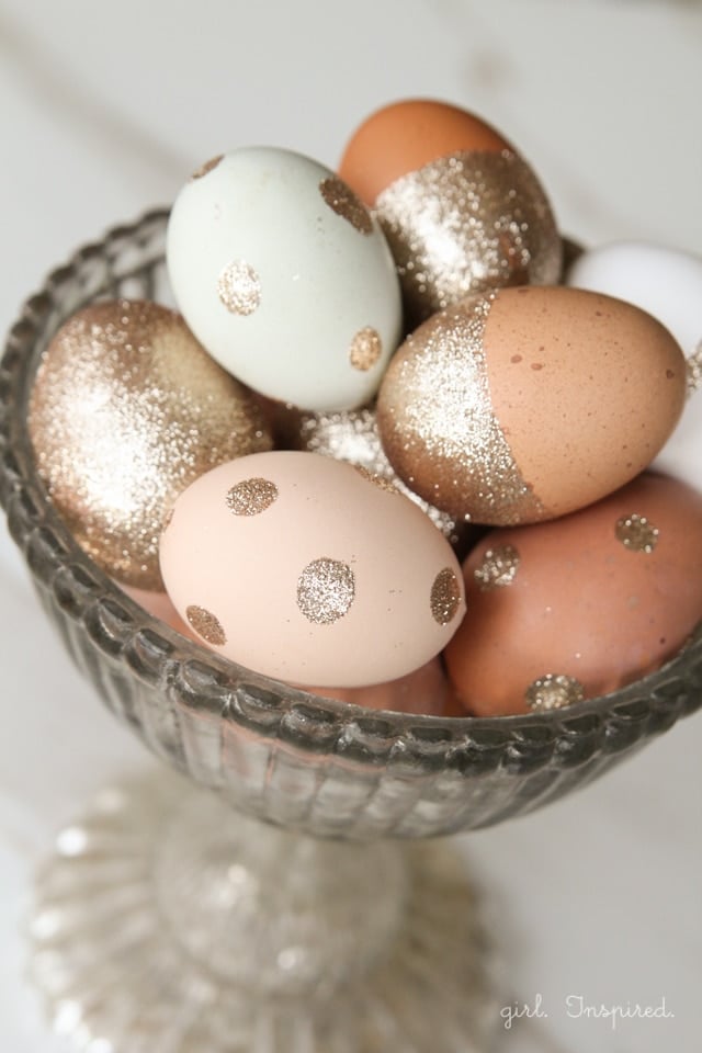 Natural colored eggs with glitter embellishments