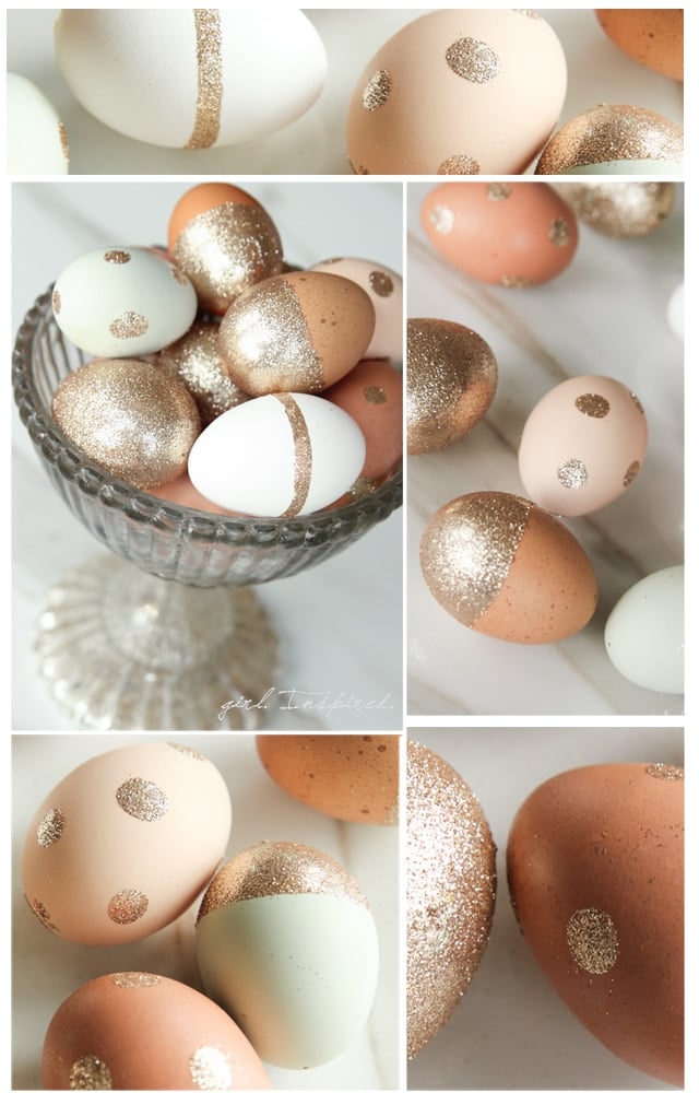 Natural colored eggs with glitter embellishments