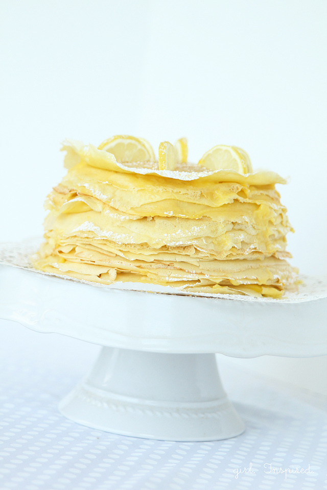 Lemon Crepe Cake - a tower of crepes layered with pastry cream and lemon filling