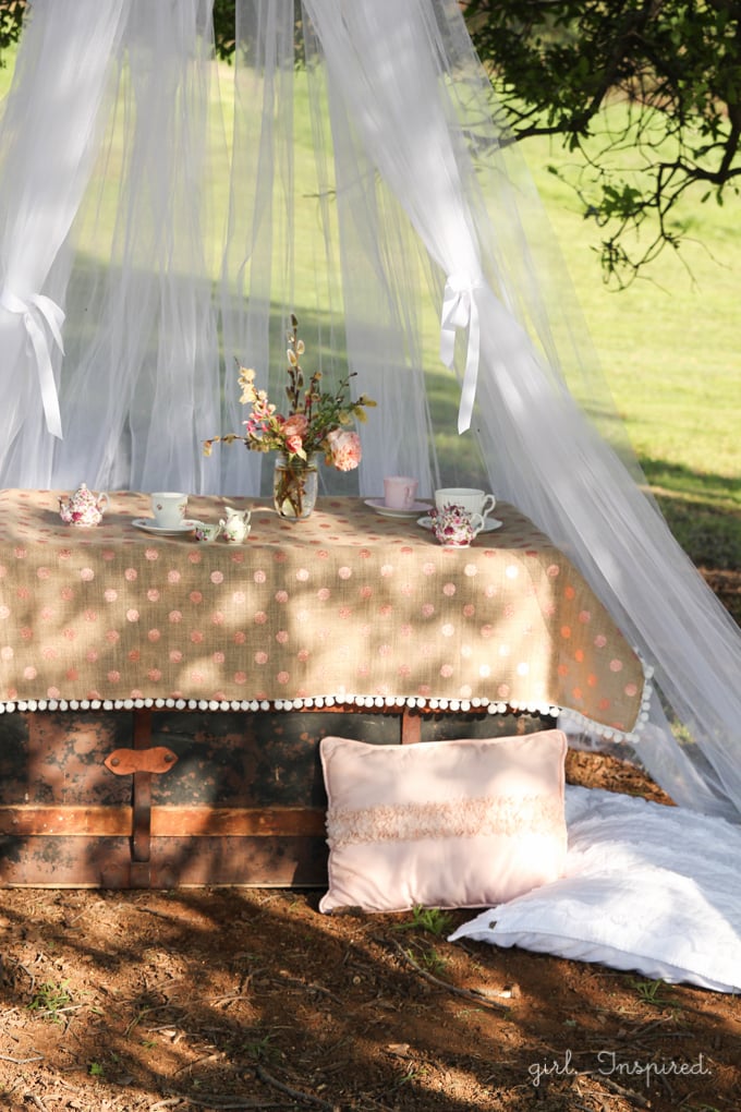 Hanging Tulle Tent - great for entertaining little guests or creating a fun focal spot in the yard