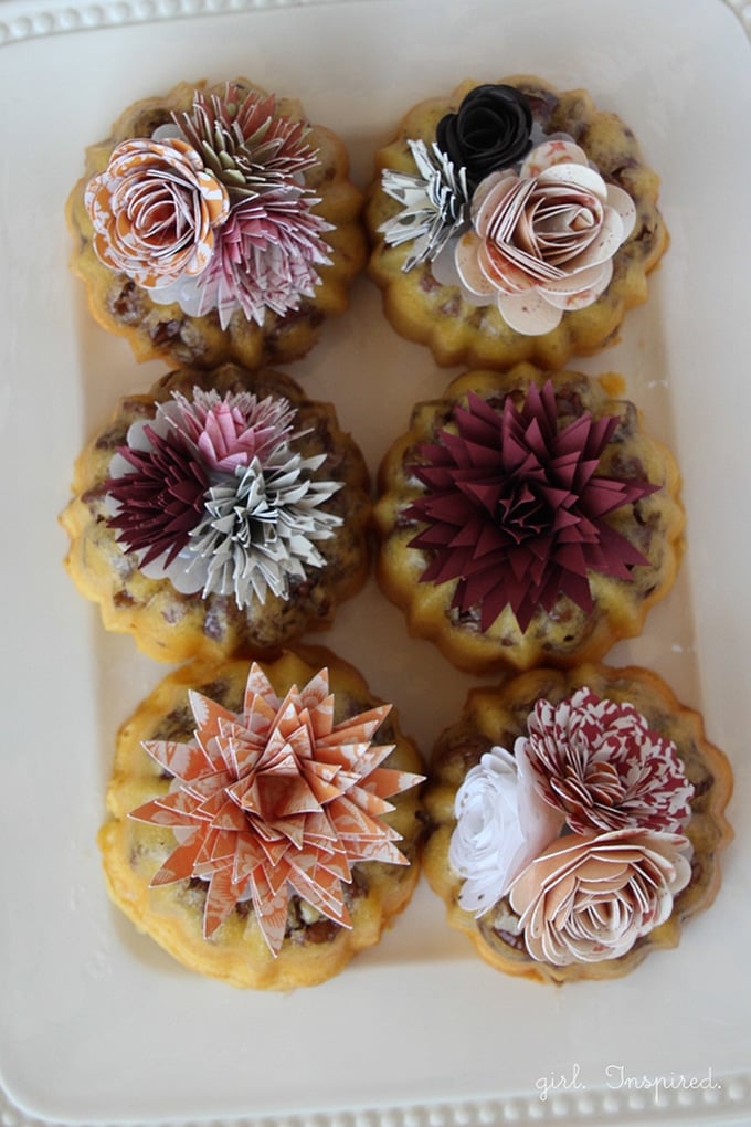 Flower Burst Mini Cakes - tiny flowers made from cardstock bring your party table to life! 