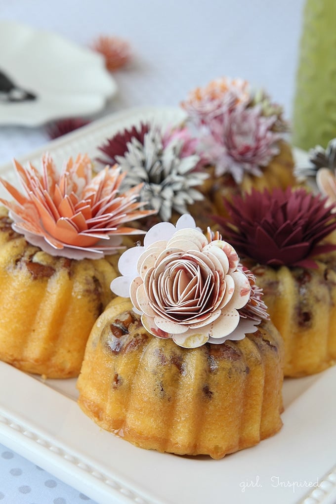 Flower Burst Mini Cakes - tiny flowers made from cardstock bring your party table to life! 