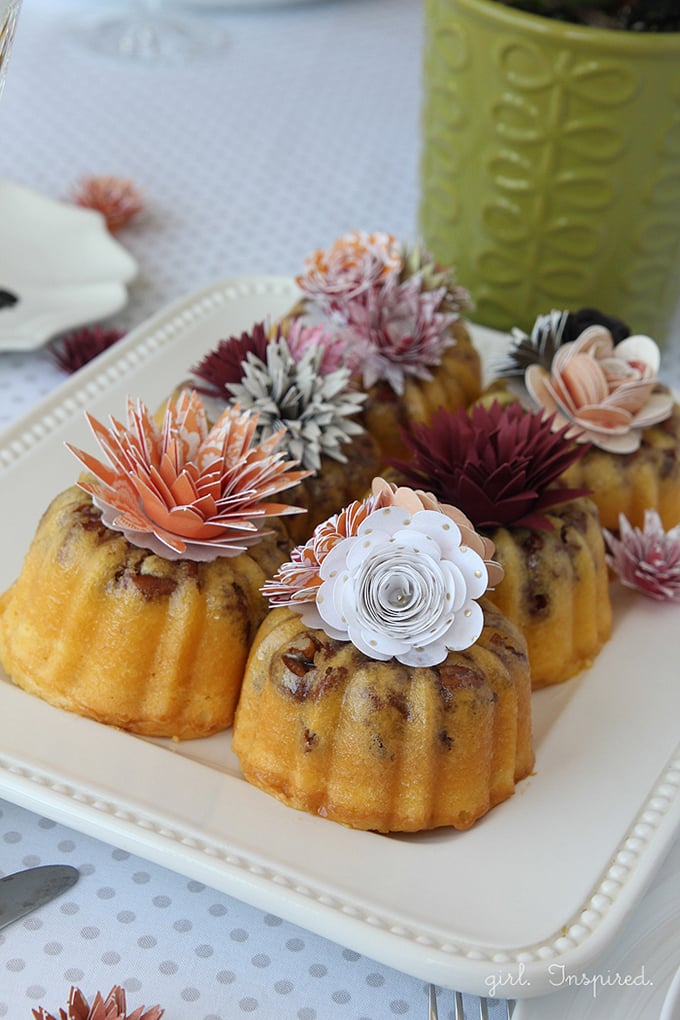 Flower Burst Mini Cakes - tiny flowers made from cardstock bring your party table to life! 