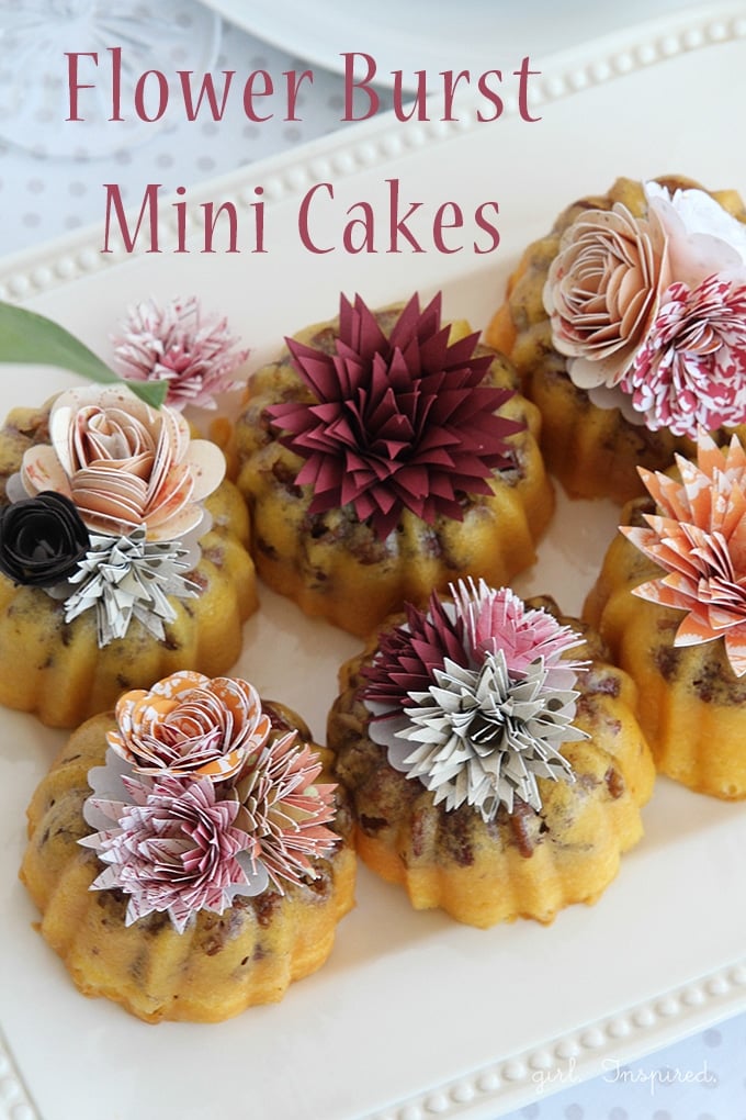 Flower Burst Mini Cakes - tiny flowers made from cardstock bring your party table to life! 