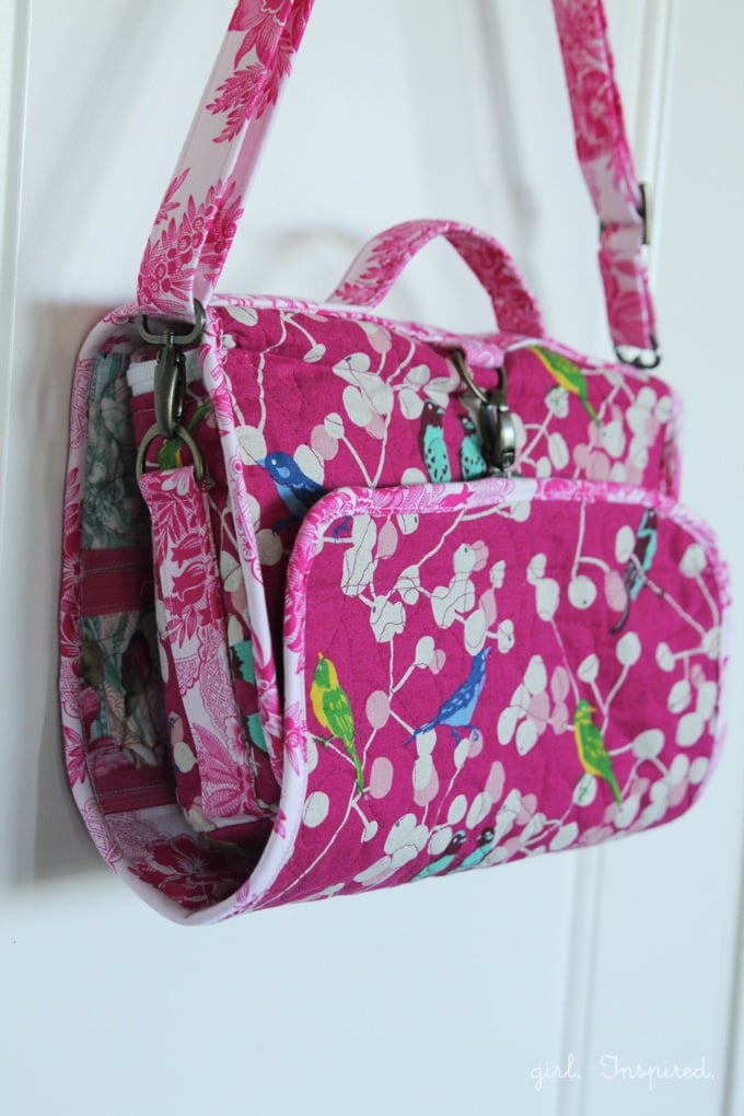 Hanging Cosmetics Bag - a great sewing project with zippers, vinyl, hardware, and pockets to fit everything!