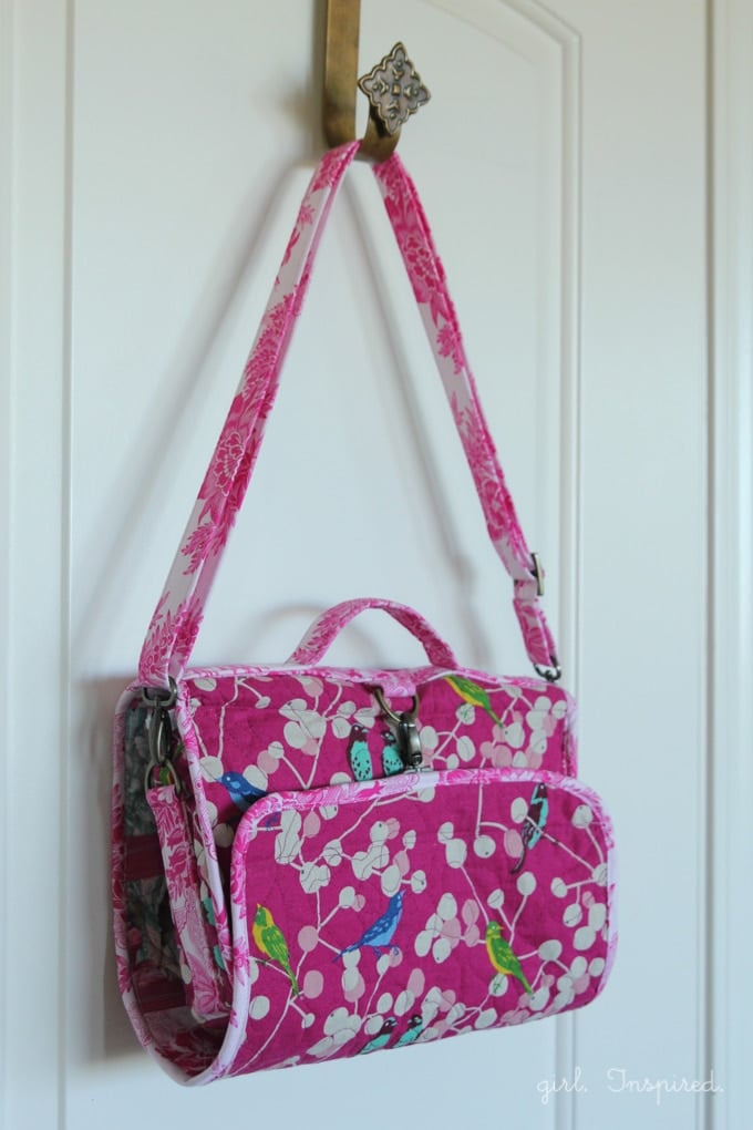 Hanging Cosmetics Bag - a great sewing project with zippers, vinyl, hardware, and pockets to fit everything!