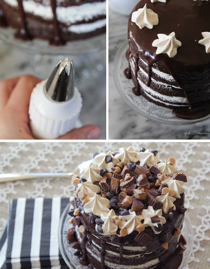 Peanut Butter Chocolate Layer Cake - a peanut butter lovers' dream cake! Layers of fluffy chocolate cake, creamy peanut butter buttercream, and rich chocolate ganache!