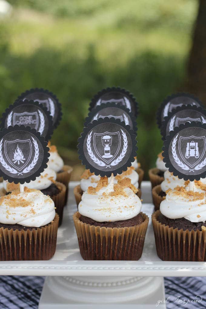 S'Mores Party - "s'mores" cupcakes and printable cupcake toppers