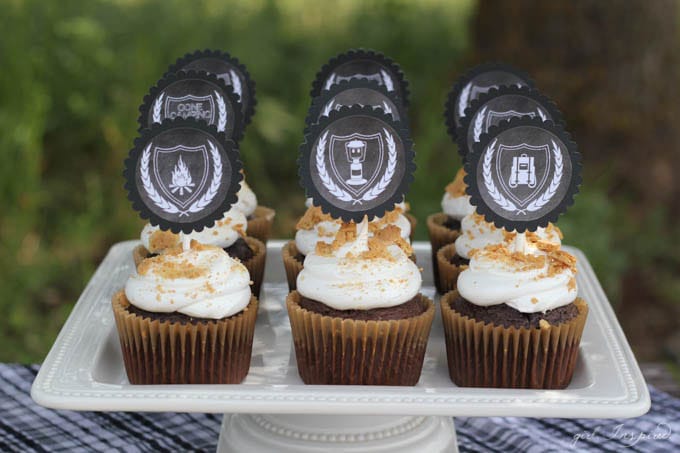 S'Mores Party - "s'mores" cupcakes and printable cupcake toppers