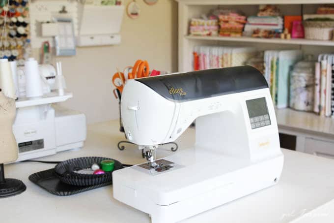 Sewing Room Tour - ideas for storing fabric, tools, a large workspace and desk - and lots of little decorative details!