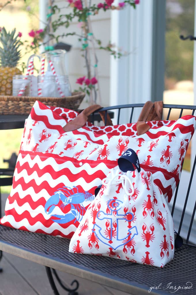 Summer Beach Bags - super cute beach bags with home dec fabric + backpack tutorial