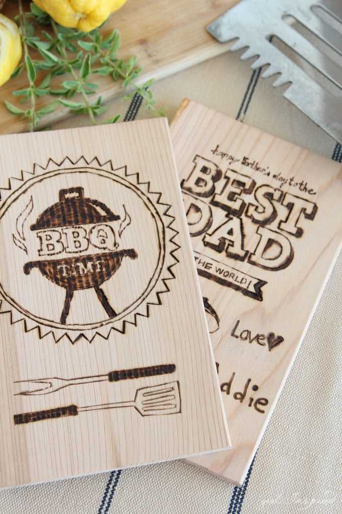 Personalized Cedar Planks - use a wood burning tool to create fun, unique gifts for dad!