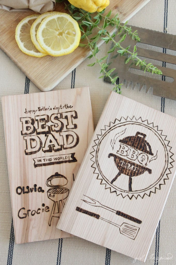 Personalized Cedar Planks - use a wood burning tool to create fun, unique gifts for dad!