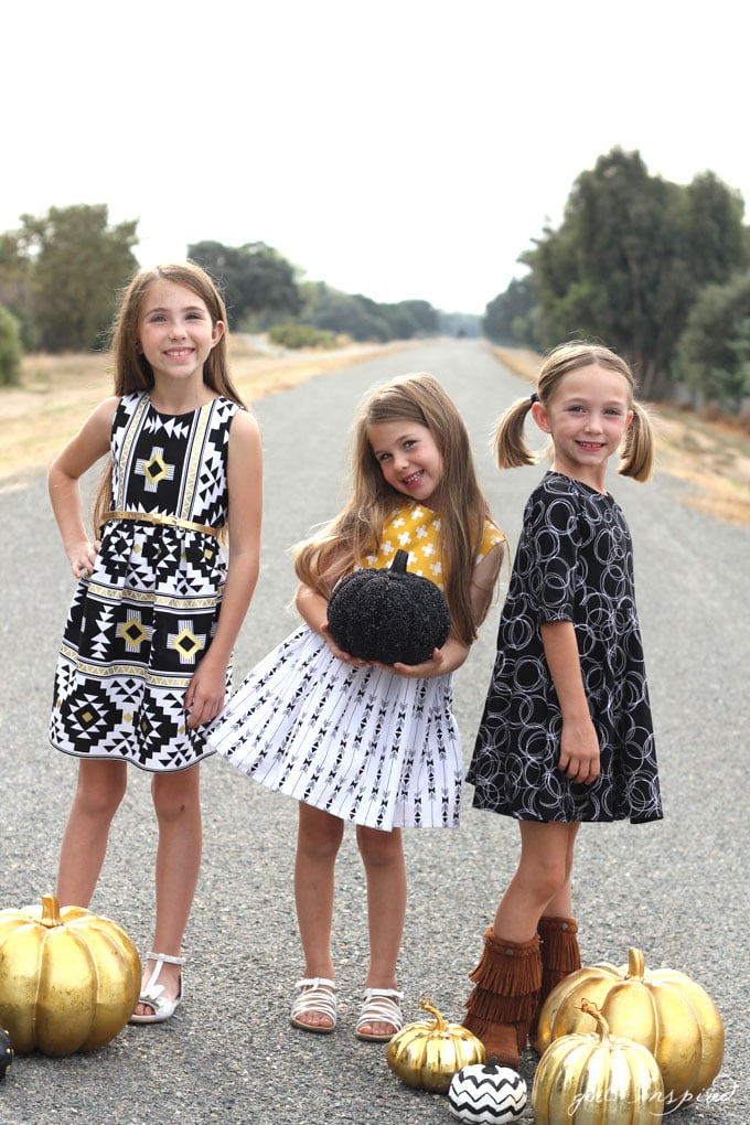 Three girls dress styles for Fall with the Four Corners fabric line! 