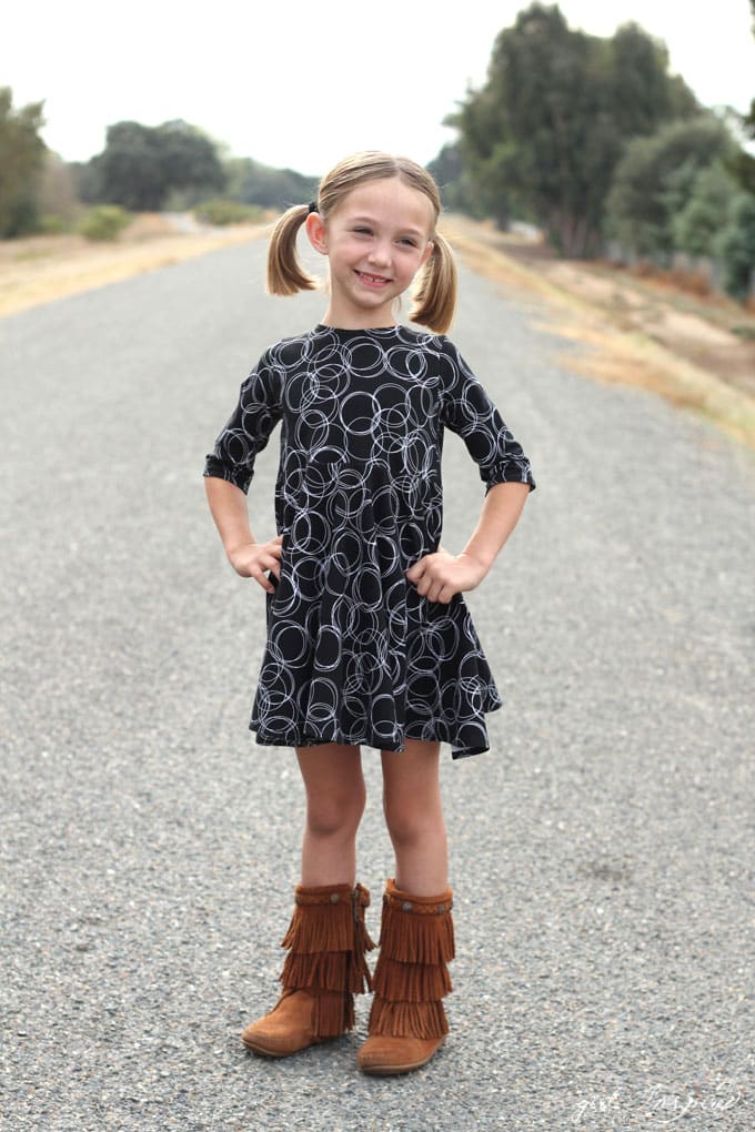 Three girls dress styles for Fall with the Four Corners fabric line! 