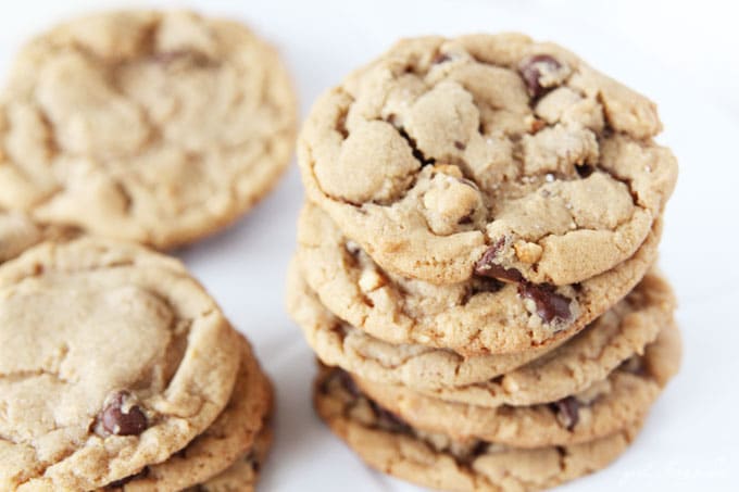 stacked penaut butter chocolate chip cookies