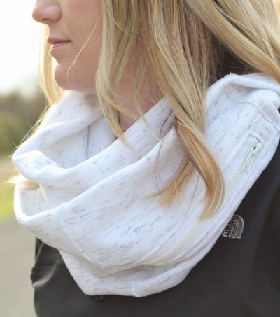 Zippered Pocket Scarf - Sew up this EASY scarf with a zippered pocket perfect for stashing your phone, ID, and house key! So great for walks, jogging, even a day trip where you want your hands free!
