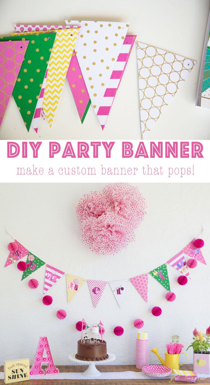 DIY Party Banner - made with yardstick and chipboard pieces - such a fun party decoration for many occasions!