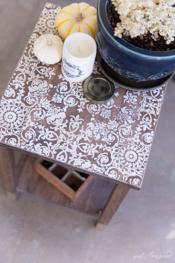 DIY Stenciled Side Table - Personalize and customize unfinished furniture with stain, paint, and stenciling.