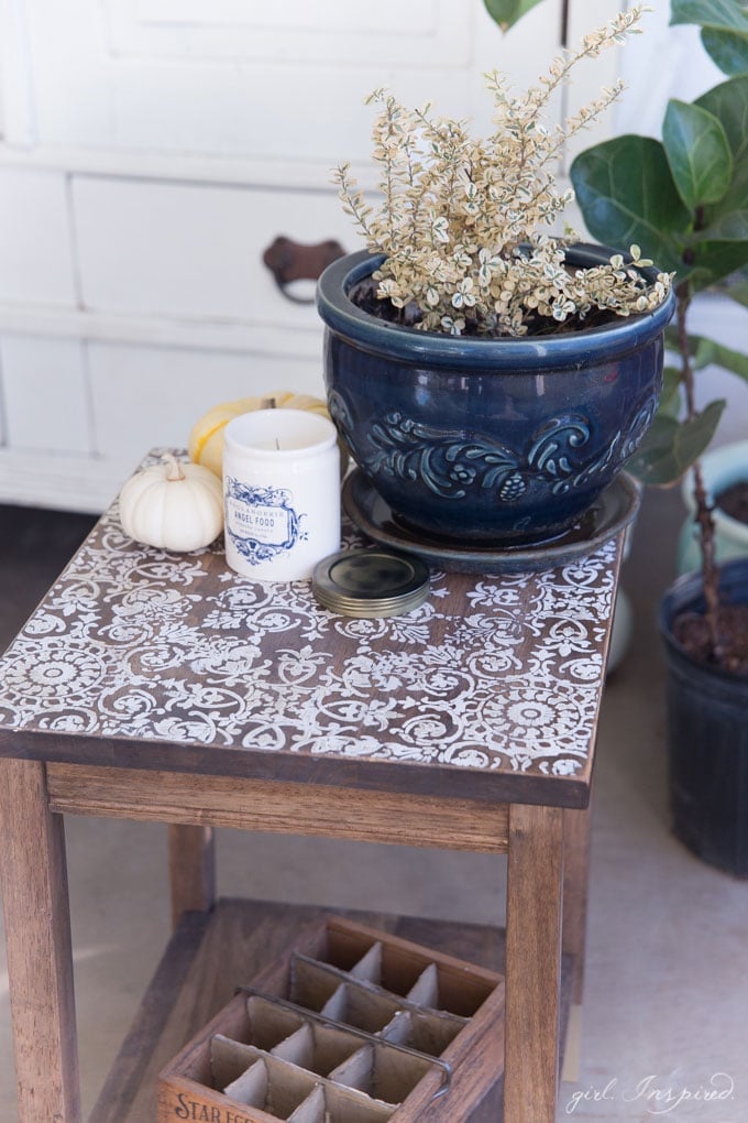 DIY Stenciled Side Table - Personalize and customize unfinished furniture with stain, paint, and stenciling.