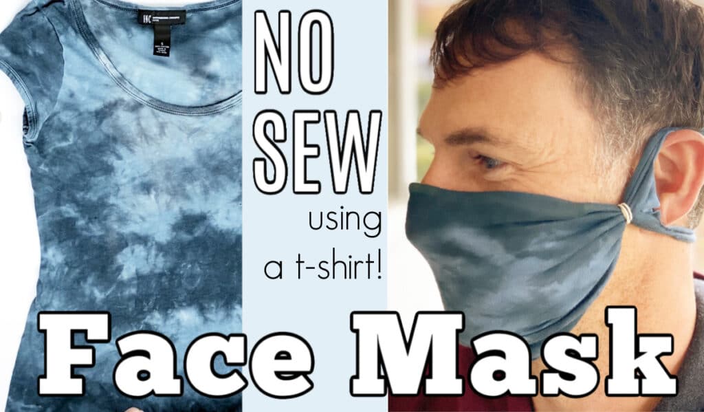 man wearing blue face mask, blue t-shirt, and text overlay