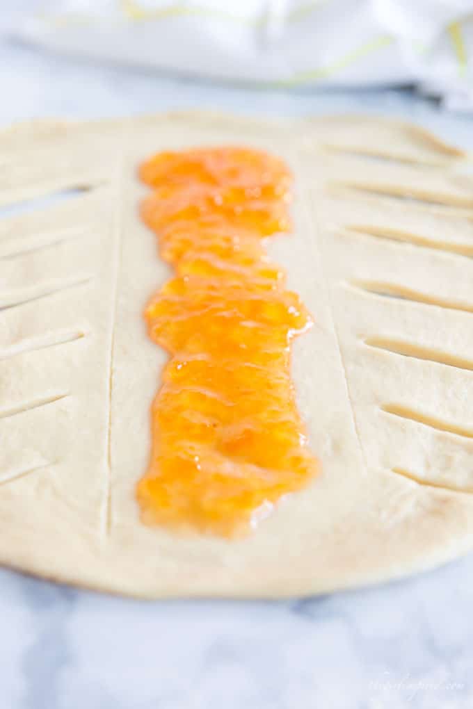 sweet bread dough with apricot filling