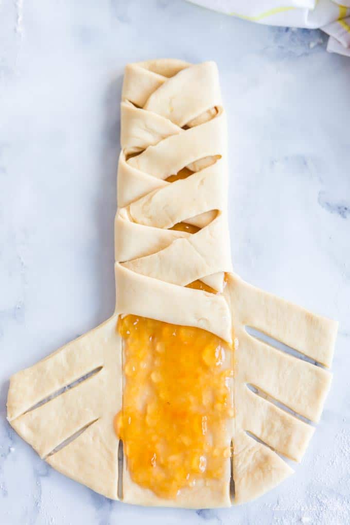 partially braided sweet bread with apricot filling