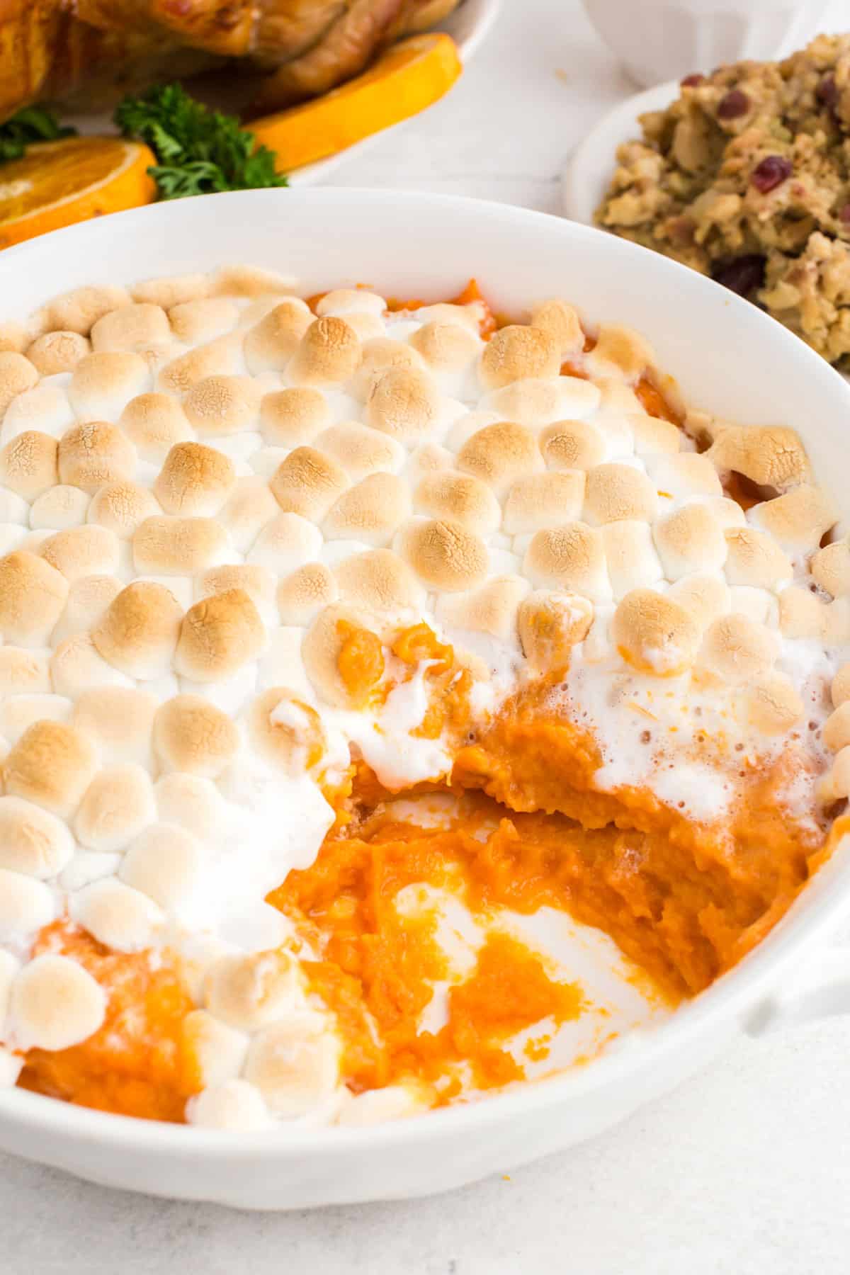 mashed yams with golden puffy marshmallows on top
