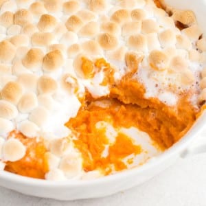 mashed candied yams with golden puffy marshmallows on top