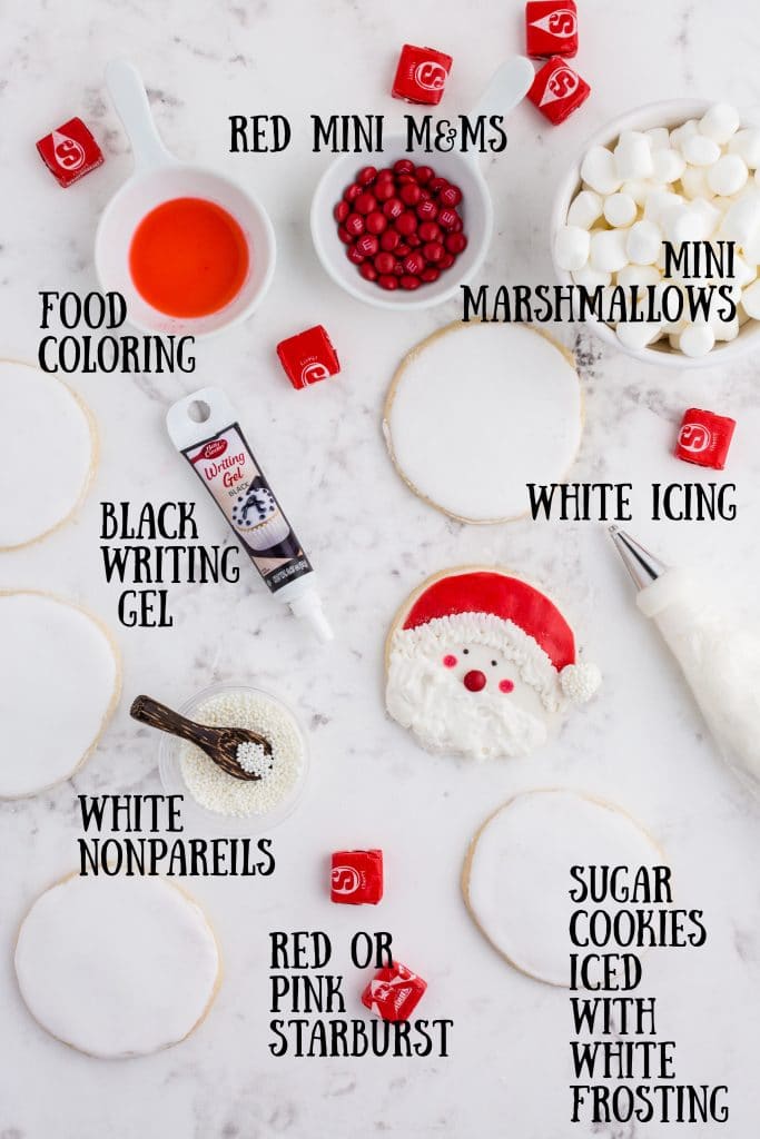 ingredients for santa cookies with labels