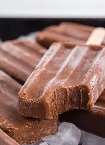 Batch of Fudgesicles stored on a tray of ice cubes