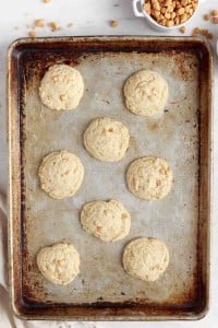 butterscotch cookies resting on a baking sheet