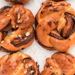 baked babka buns on baking sheet