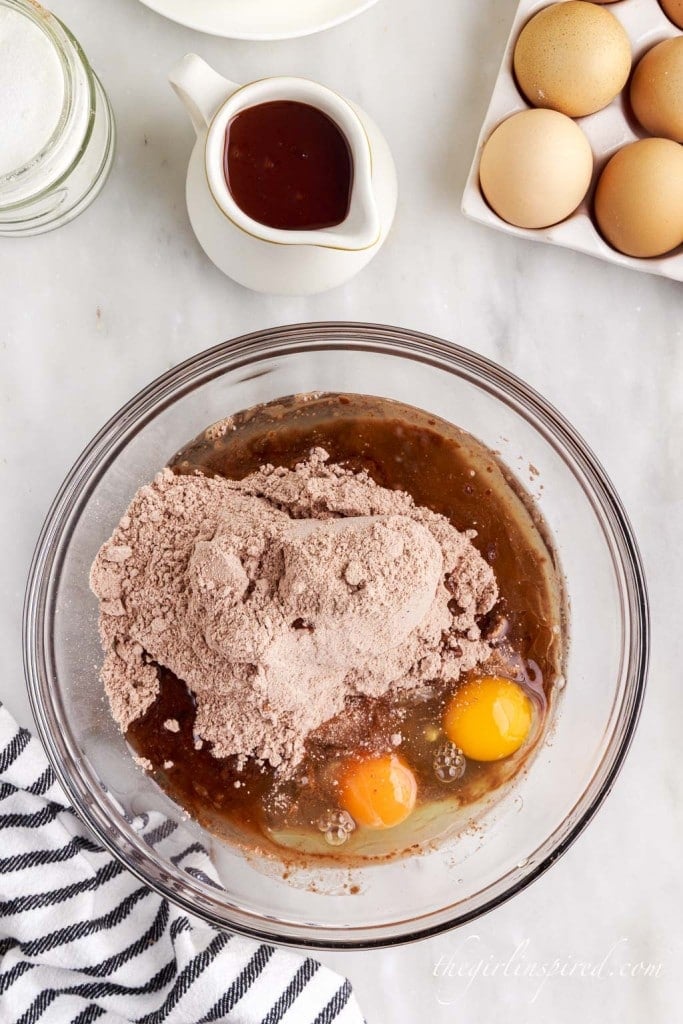 brownie ingredients together in mixing bowl.