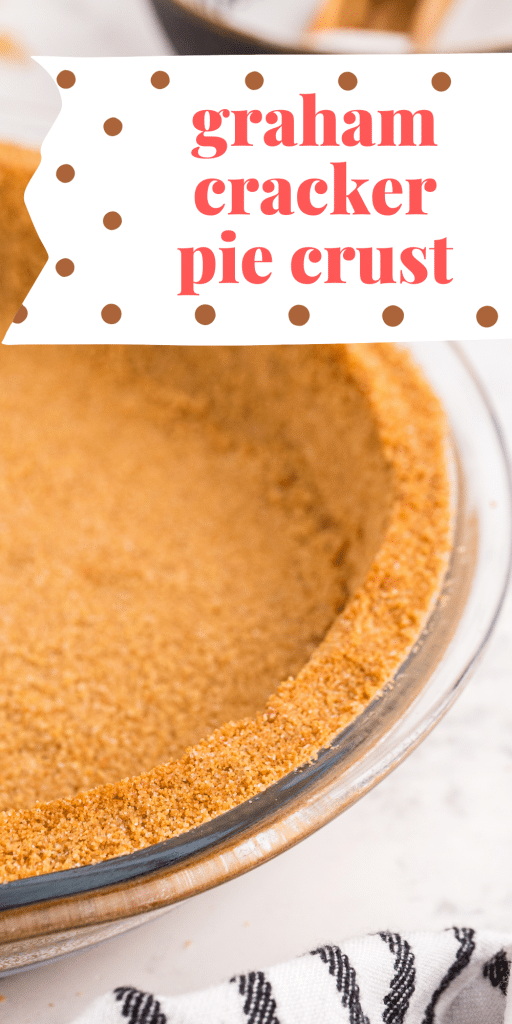 close up angle of graham cracker pie crust in glass pie plate