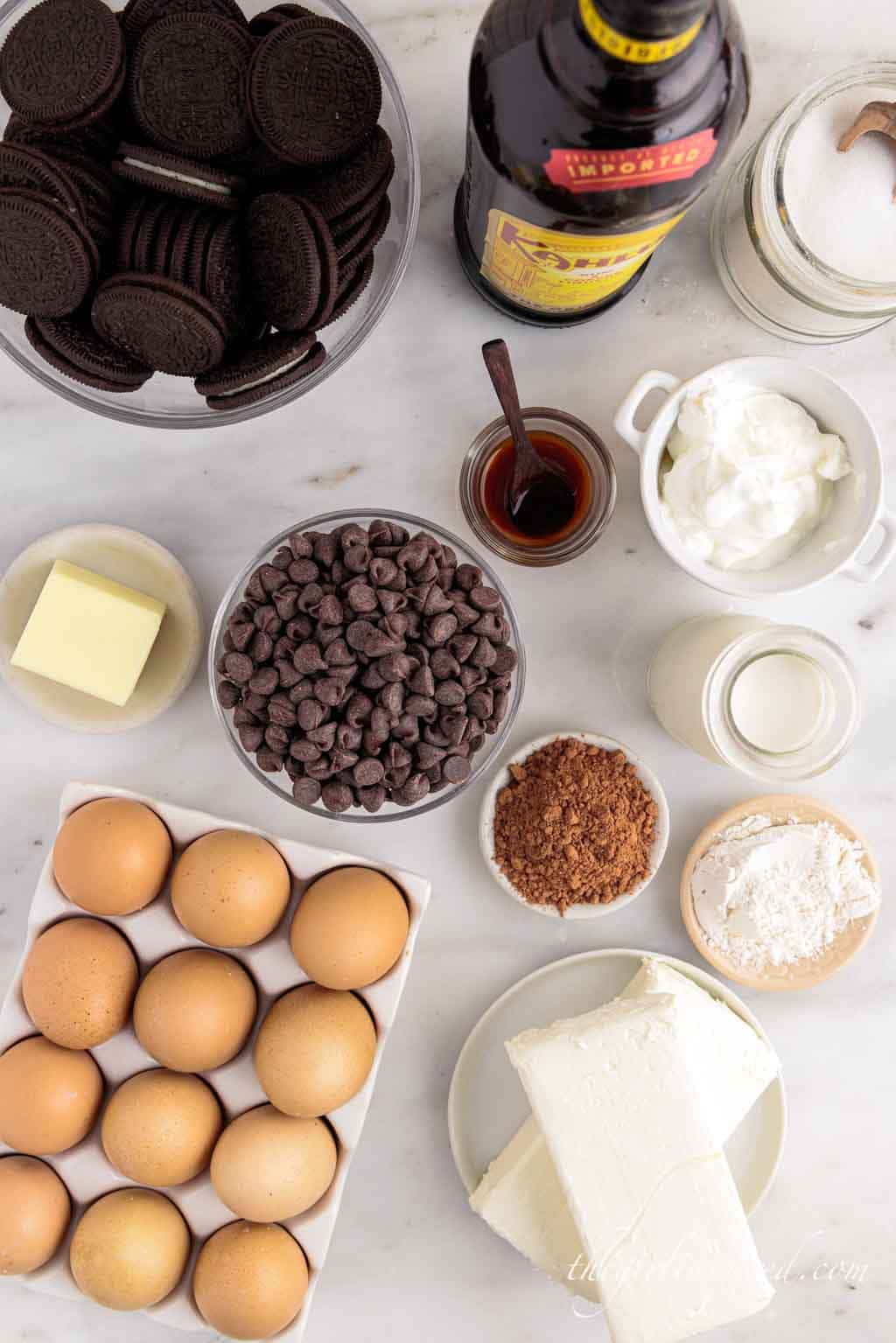 individual ingredients for Kahlua Cheesecake bites.