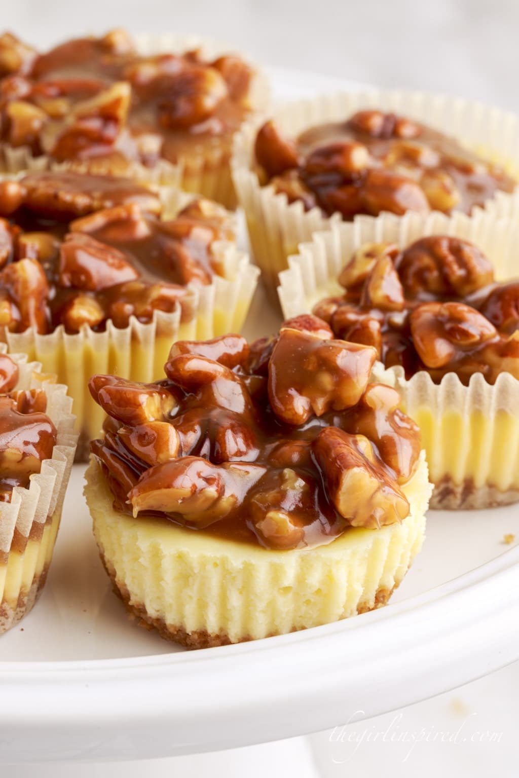 mini pecan cheesecake bites on a serving tray