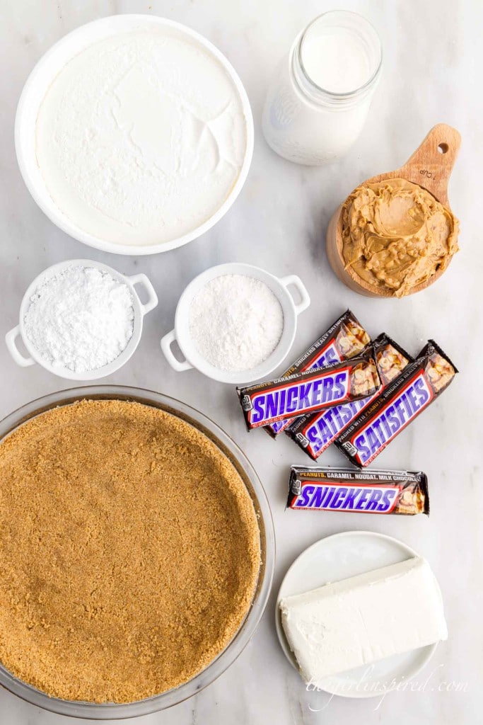 ingredients needed to make easy snickers pie