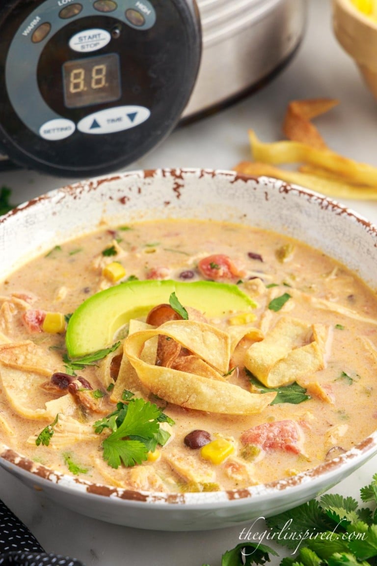 Creamy Chicken Tortilla Soup (Crock Pot Recipe) girl. Inspired.